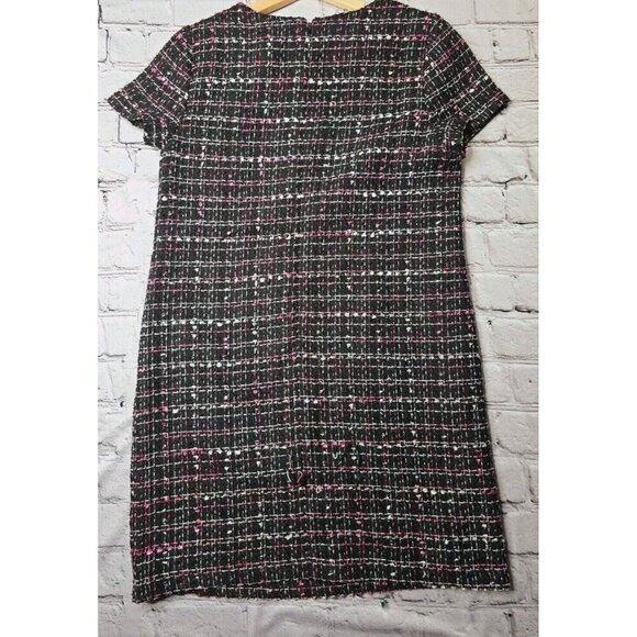 Loft Outlet Black Pink White Tweed Short Sleeve Shift Dress Size 8 - Picture 8 of 11